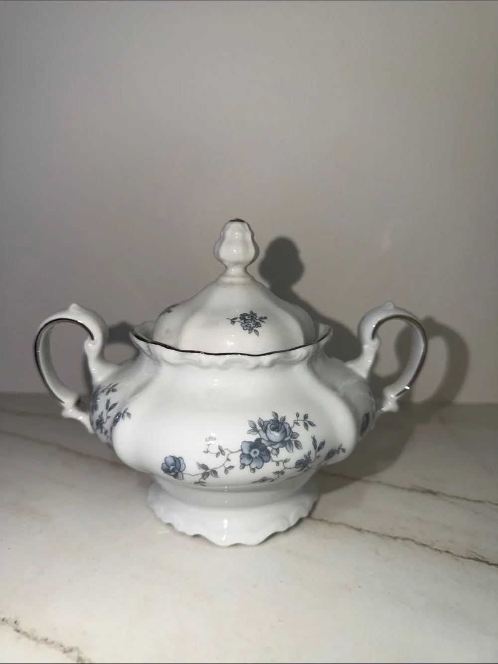 Blue flower China sugar bowl